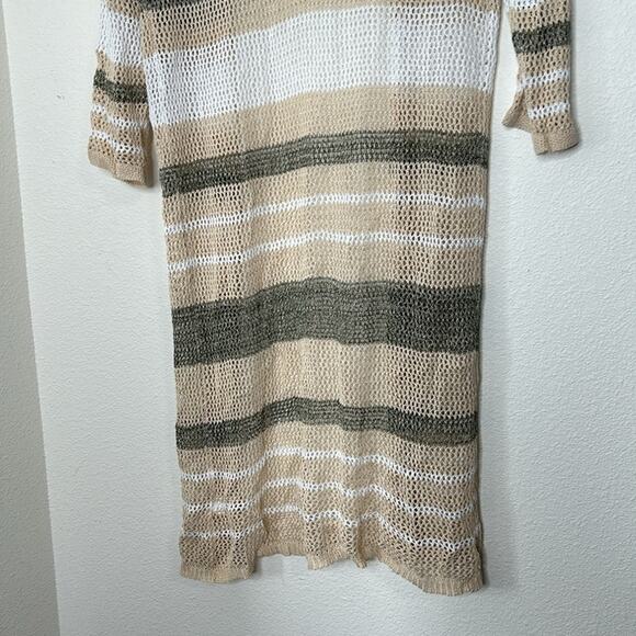Loveriche Open Stitch Striped Long Tan Open Weave Longline Cardigan Duster Sz S - Picture 8 of 8